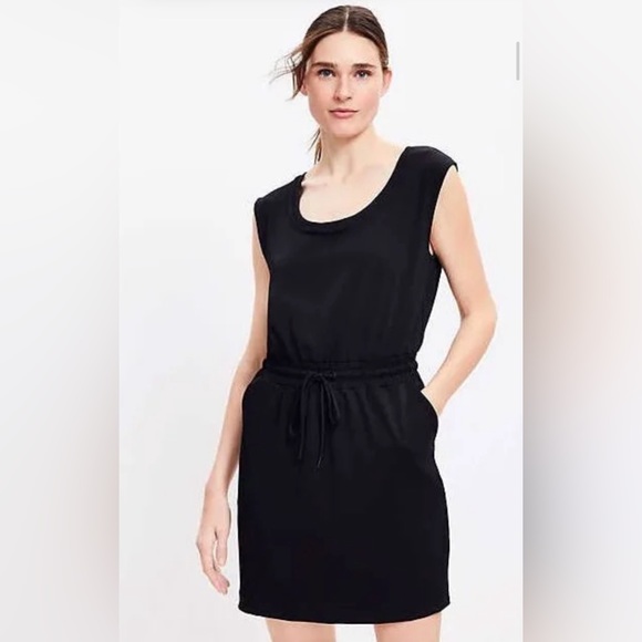 Lou & Grey Super Soft Black Skirt Romper Drawstring Waist Pocket Dress  Small - Picture 1 of 11